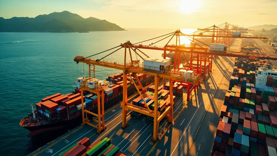 Cảnh quan cảng biển Việt Nam với tàu container và hoạt động xuất khẩu sôi động